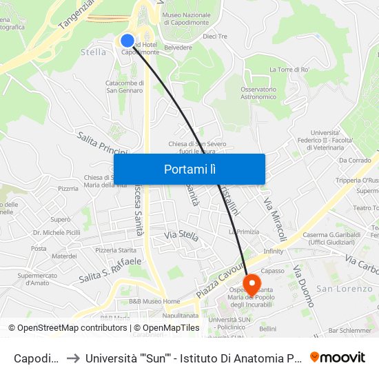 Capodimonte to Università ""Sun"" - Istituto Di Anatomia Patologica ""L.Armanni"" map