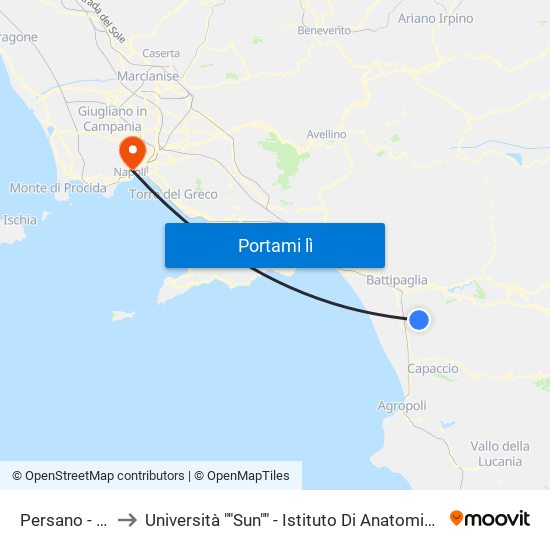 Persano - Caserma to Università ""Sun"" - Istituto Di Anatomia Patologica ""L.Armanni"" map