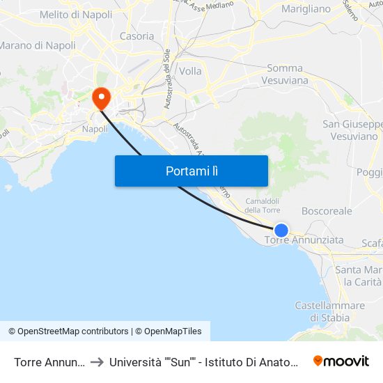 Torre Annunziata Nord to Università ""Sun"" - Istituto Di Anatomia Patologica ""L.Armanni"" map