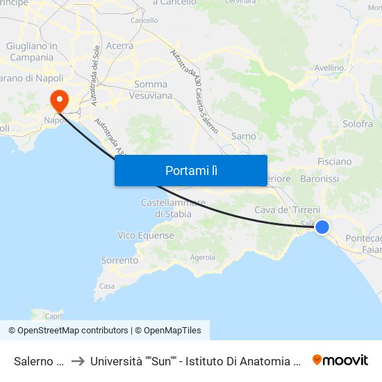 Salerno Irno FS to Università ""Sun"" - Istituto Di Anatomia Patologica ""L.Armanni"" map