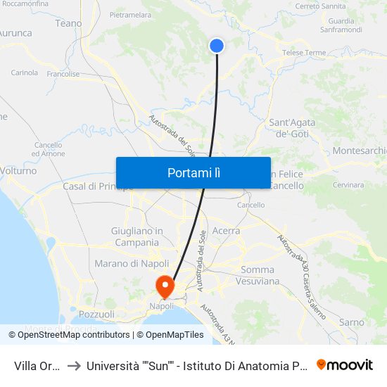 Villa Ortensia to Università ""Sun"" - Istituto Di Anatomia Patologica ""L.Armanni"" map