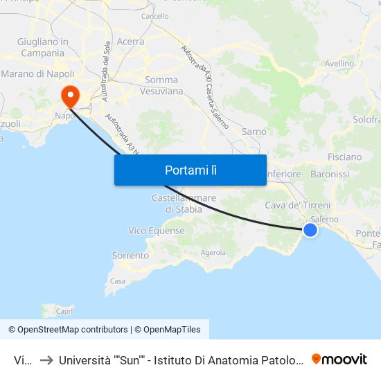 Vietri to Università ""Sun"" - Istituto Di Anatomia Patologica ""L.Armanni"" map