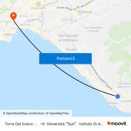 Torre Del Greco - Villa Delle Ginestre to Università ""Sun"" - Istituto Di Anatomia Patologica ""L.Armanni"" map
