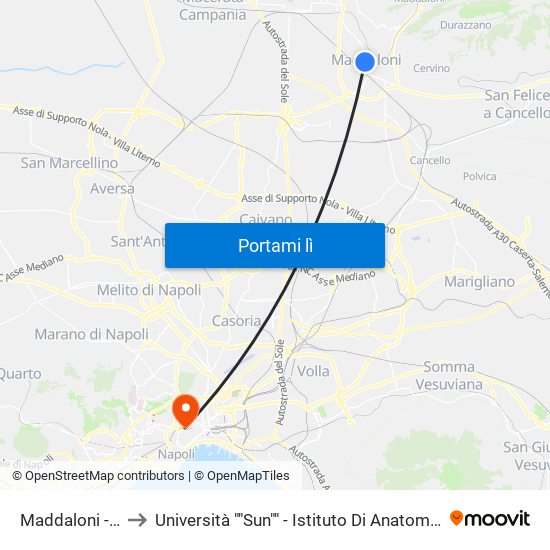 Maddaloni - Ospedale to Università ""Sun"" - Istituto Di Anatomia Patologica ""L.Armanni"" map