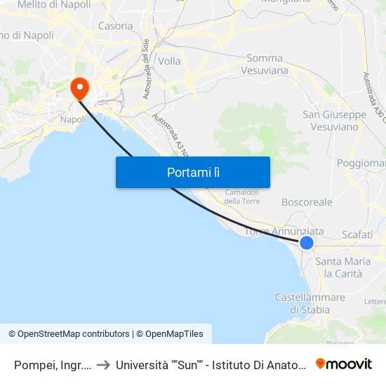 Pompei, Ingr. Autostrada to Università ""Sun"" - Istituto Di Anatomia Patologica ""L.Armanni"" map