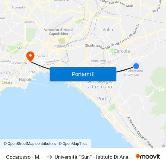 Occarusso - Massa Di Somma to Università ""Sun"" - Istituto Di Anatomia Patologica ""L.Armanni"" map