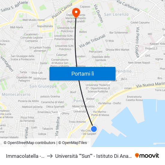 Immacolatella - Porta Di Massa to Università ""Sun"" - Istituto Di Anatomia Patologica ""L.Armanni"" map