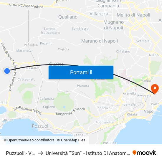 Puzzuoli - Via Serao, 1 to Università ""Sun"" - Istituto Di Anatomia Patologica ""L.Armanni"" map