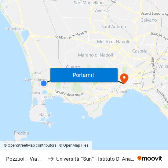 Pozzuoli - Via Montenuovo, 118 to Università ""Sun"" - Istituto Di Anatomia Patologica ""L.Armanni"" map