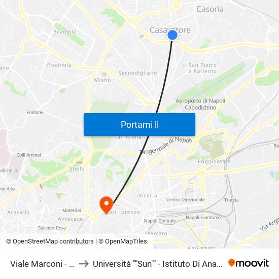 Viale Marconi - Rif. Civico N°88 to Università ""Sun"" - Istituto Di Anatomia Patologica ""L.Armanni"" map