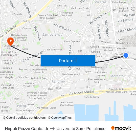 Napoli Piazza Garibaldi to Università Sun - Policlinico map