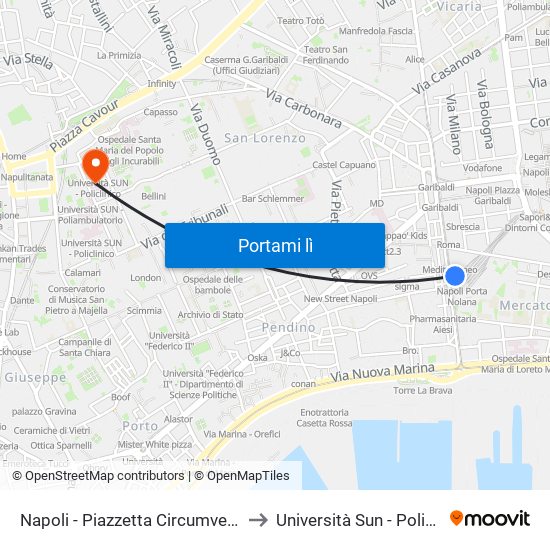Napoli - Piazzetta Circumvesuviana to Università Sun - Policlinico map