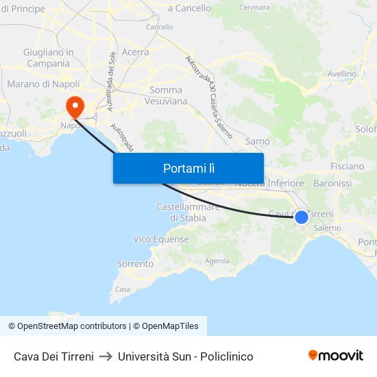 Cava Dei Tirreni to Università Sun - Policlinico map