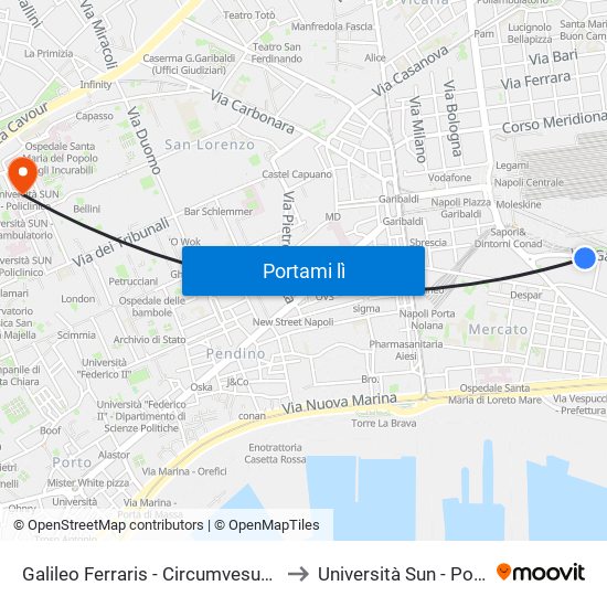 Galileo Ferraris - Circumvesuviana E.A.V. to Università Sun - Policlinico map