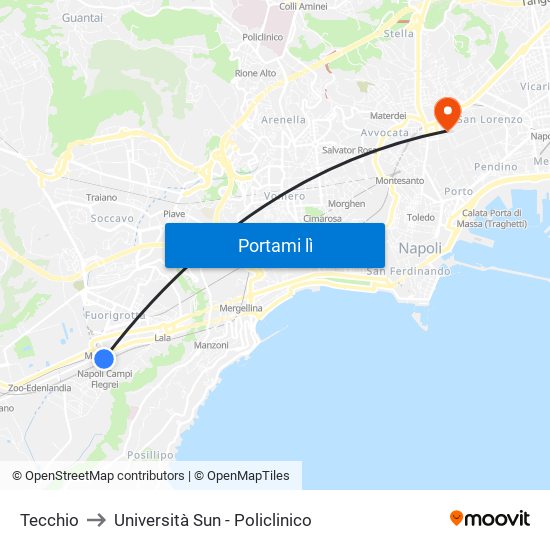 Tecchio to Università Sun - Policlinico map