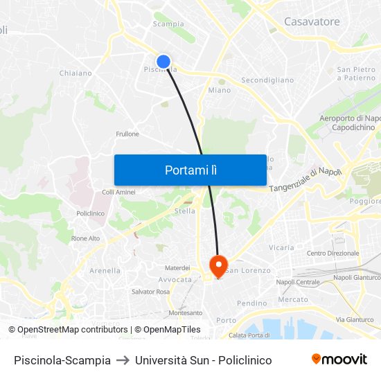 Piscinola-Scampia to Università Sun - Policlinico map