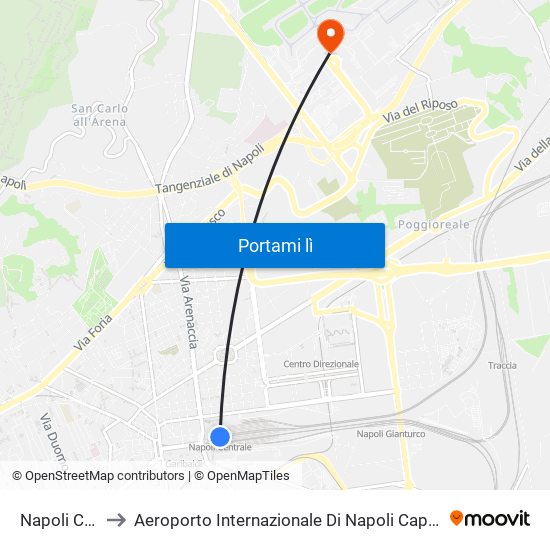 Napoli Centrale to Aeroporto Internazionale Di Napoli Capodichino - Terminal 1 map