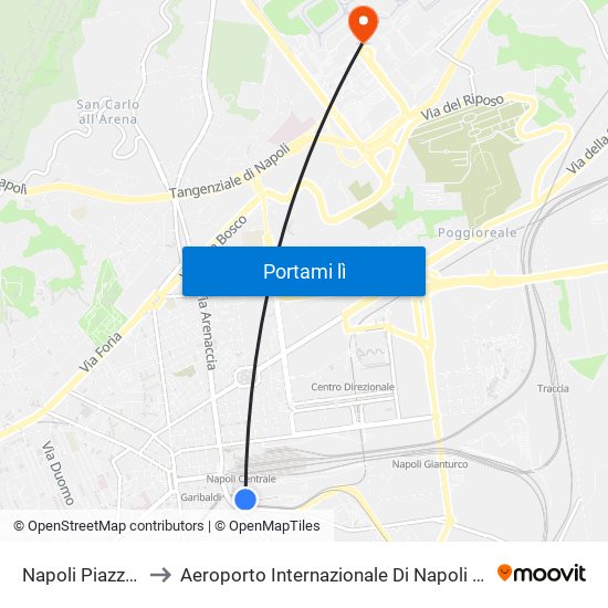 Napoli Piazza Garibaldi to Aeroporto Internazionale Di Napoli Capodichino - Terminal 1 map