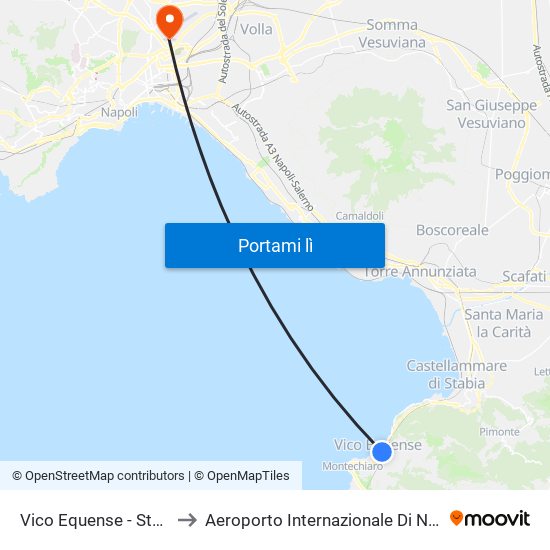 Vico Equense - Staz. Circumvesuviana to Aeroporto Internazionale Di Napoli Capodichino - Terminal 1 map