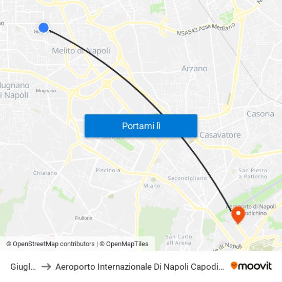 Giugliano to Aeroporto Internazionale Di Napoli Capodichino - Terminal 1 map