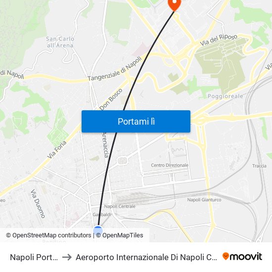 Napoli Porta Nolana to Aeroporto Internazionale Di Napoli Capodichino - Terminal 1 map