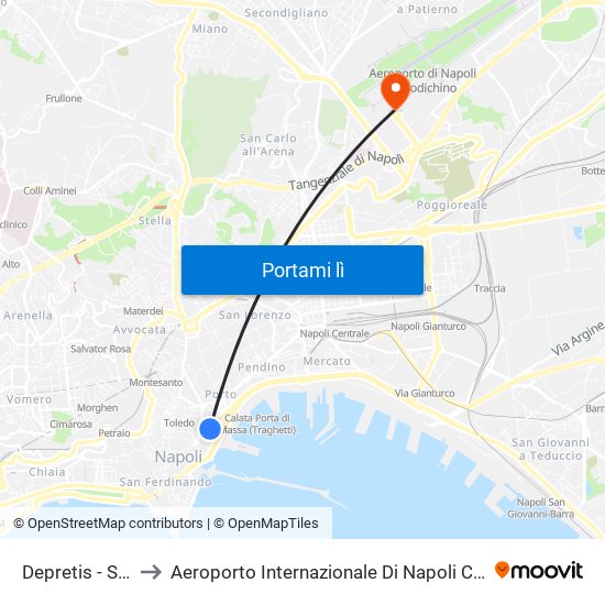 Depretis - San Marco to Aeroporto Internazionale Di Napoli Capodichino - Terminal 1 map