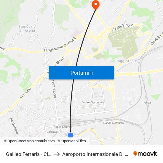 Galileo Ferraris - Circumvesuviana E.A.V. to Aeroporto Internazionale Di Napoli Capodichino - Terminal 1 map