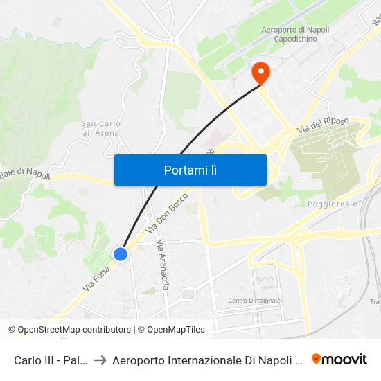Carlo III - Palazzo Fuga to Aeroporto Internazionale Di Napoli Capodichino - Terminal 1 map