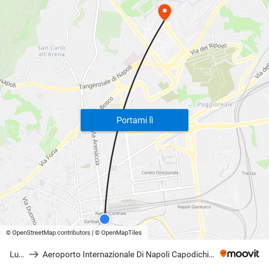 Lucci to Aeroporto Internazionale Di Napoli Capodichino - Terminal 1 map