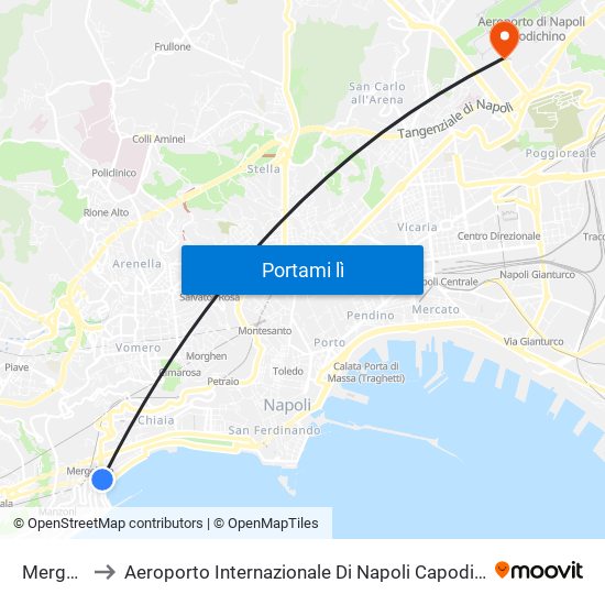 Mergellina to Aeroporto Internazionale Di Napoli Capodichino - Terminal 1 map