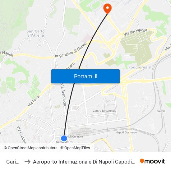 Garibaldi to Aeroporto Internazionale Di Napoli Capodichino - Terminal 1 map