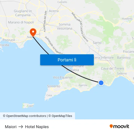 Maiori to Hotel Naples map