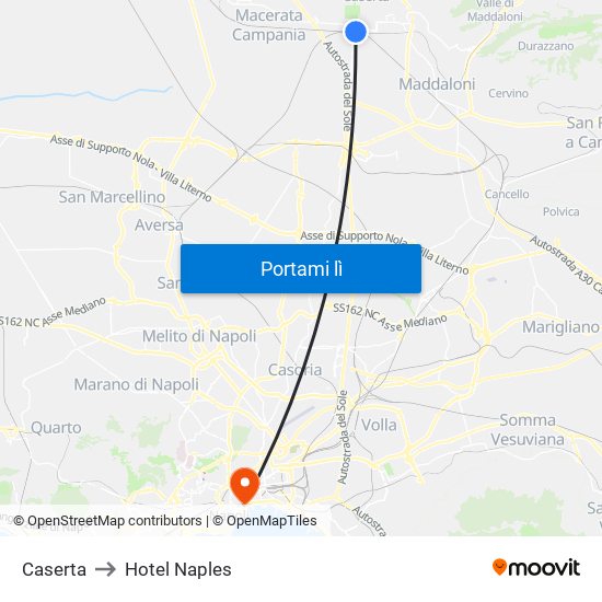 Caserta to Hotel Naples map