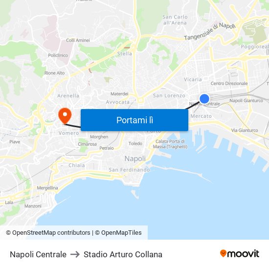 Napoli Centrale to Stadio Arturo Collana map