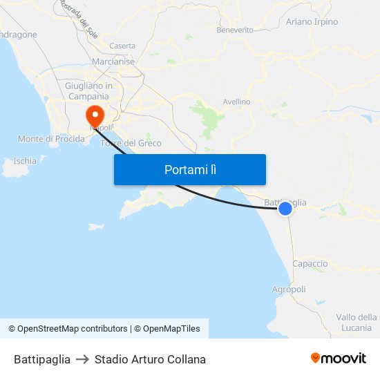 Battipaglia to Stadio Arturo Collana map