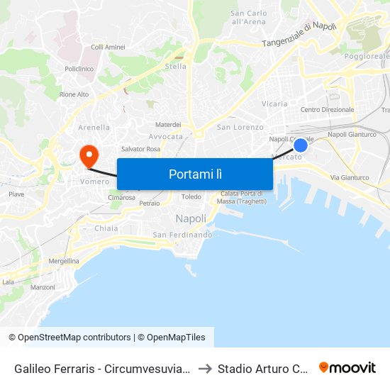 Galileo Ferraris - Circumvesuviana E.A.V. to Stadio Arturo Collana map