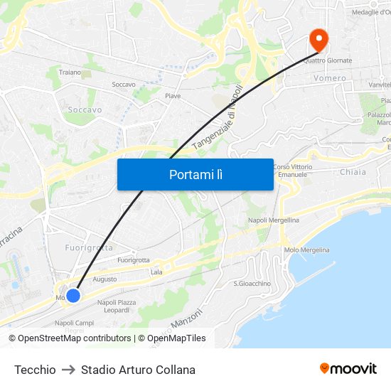 Tecchio to Stadio Arturo Collana map