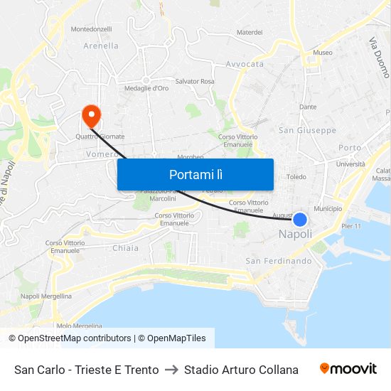 San Carlo - Trieste E Trento to Stadio Arturo Collana map
