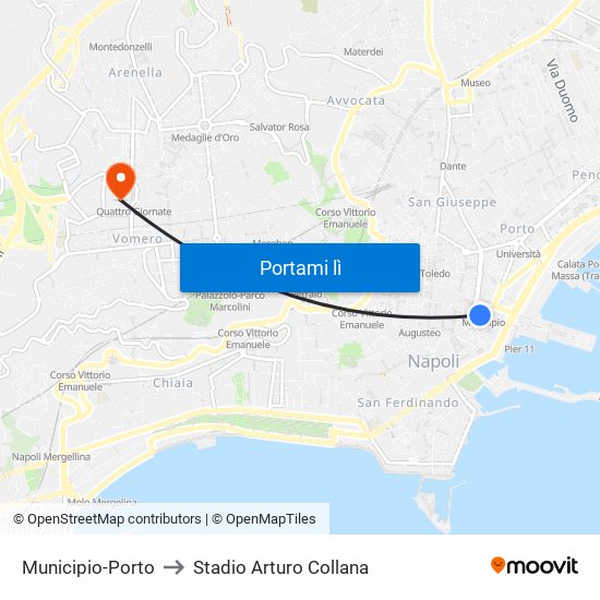 Municipio-Porto to Stadio Arturo Collana map