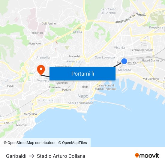 Garibaldi to Stadio Arturo Collana map
