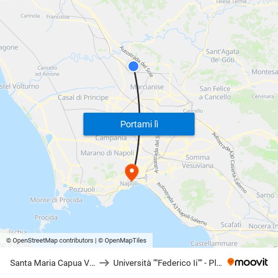 Santa Maria Capua Vetere (Provvisoria) to Università ""Federico Ii"" - Plesso Mezzocannone 16 map