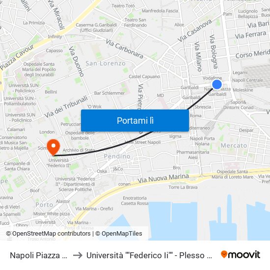 Napoli Piazza Garibaldi to Università ""Federico Ii"" - Plesso Mezzocannone 16 map