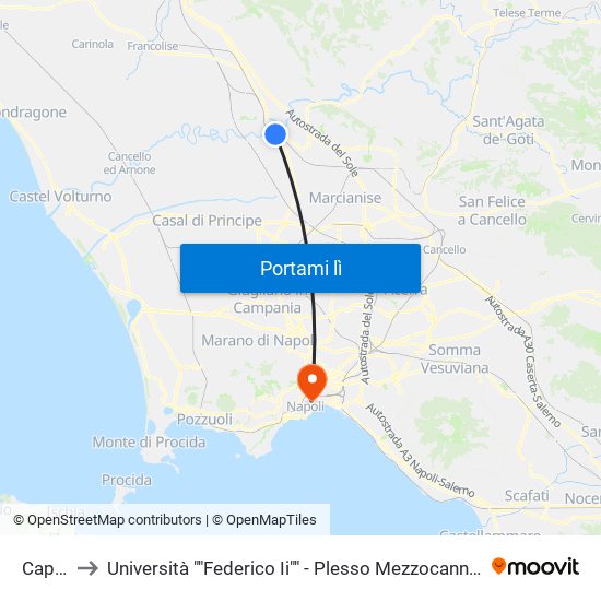 Capua to Università ""Federico Ii"" - Plesso Mezzocannone 16 map