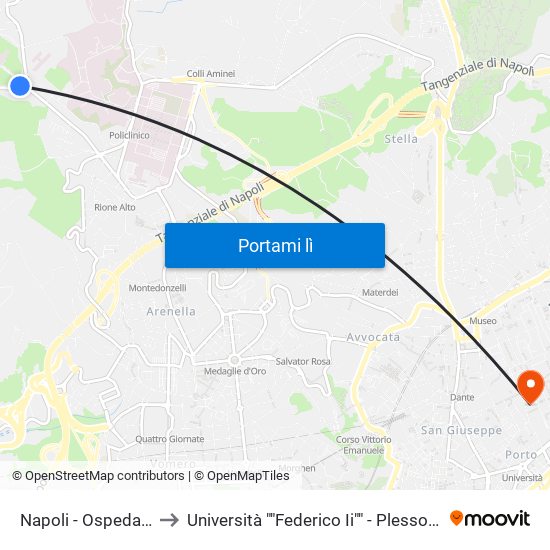 Napoli - Ospedale Monaldi to Università ""Federico Ii"" - Plesso Mezzocannone 16 map