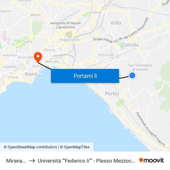 Miranapoli to Università ""Federico Ii"" - Plesso Mezzocannone 16 map