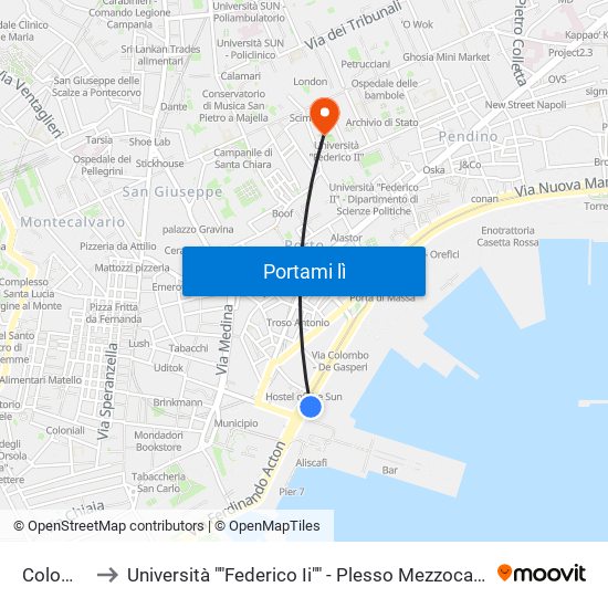 Colombo to Università ""Federico Ii"" - Plesso Mezzocannone 16 map