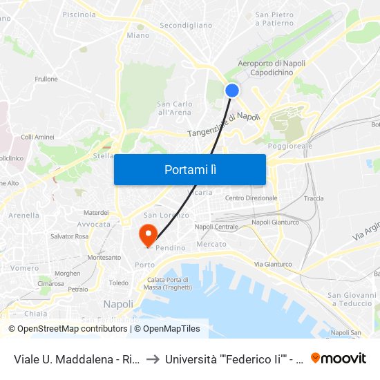 Viale U. Maddalena - Rif. Caserma Aeronautica to Università ""Federico Ii"" - Plesso Mezzocannone 16 map