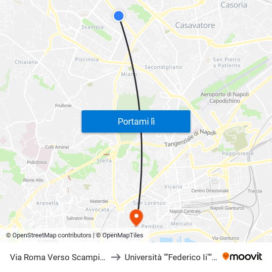 Via Roma Verso Scampia - Rif. Di Fronte Civico N° 56 to Università ""Federico Ii"" - Plesso Mezzocannone 16 map