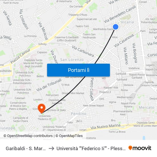 Garibaldi - S. Maria Della Fede to Università ""Federico Ii"" - Plesso Mezzocannone 16 map