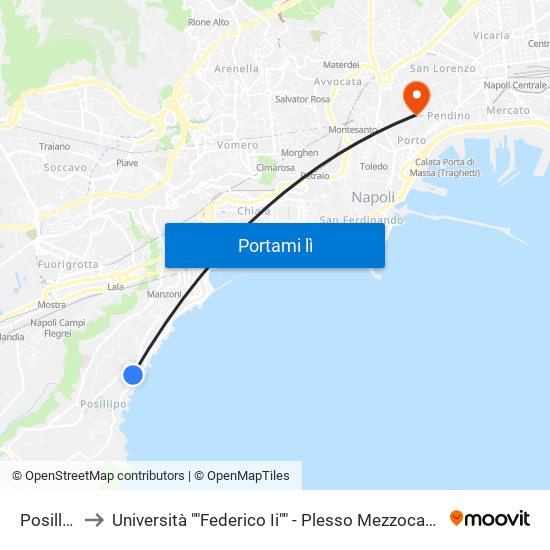 Posillipo to Università ""Federico Ii"" - Plesso Mezzocannone 16 map